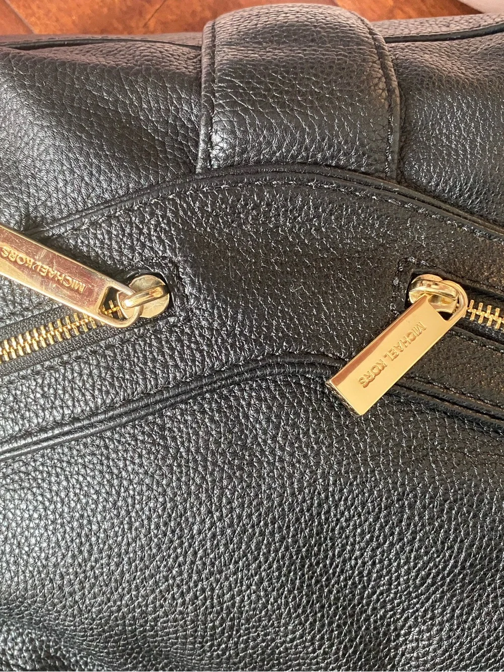 Michael Kors Jamesport Large Shoulder Tote – Black Pebbled Leather & Gold